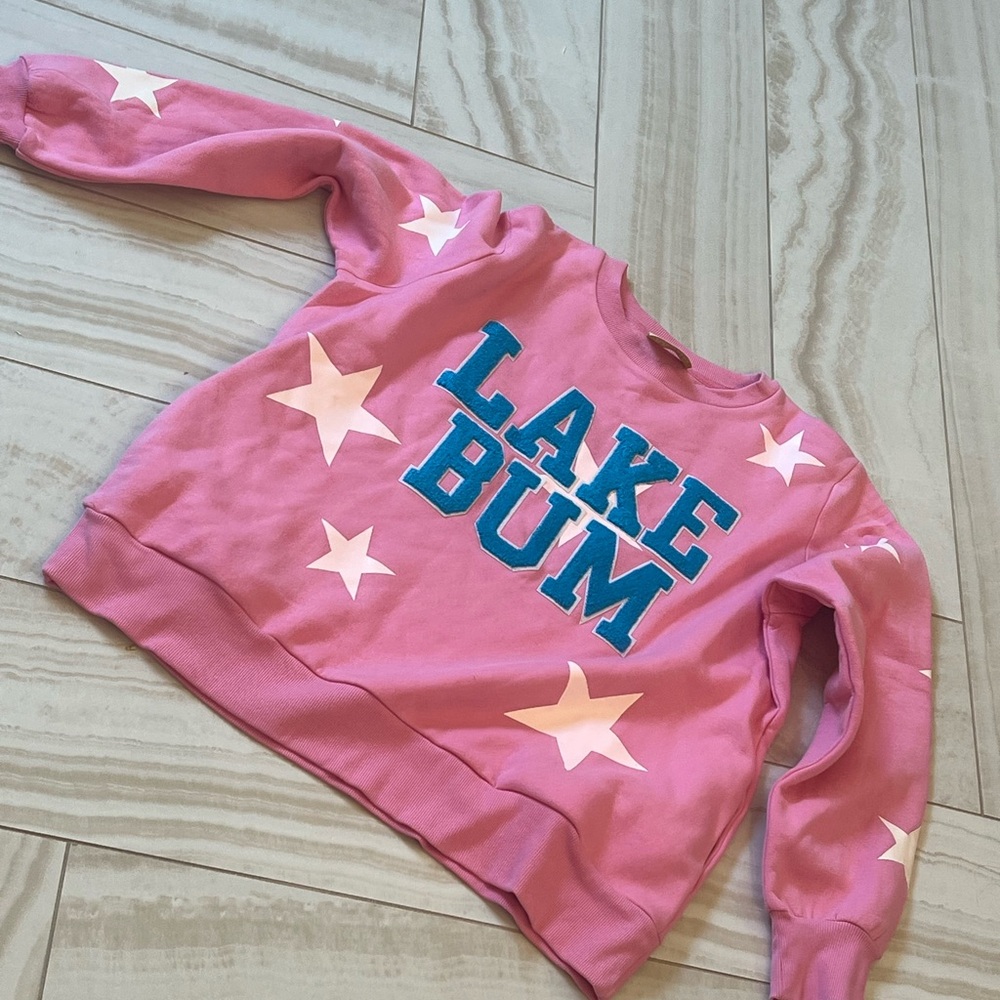 Judith MarchPink Sweatshirt with Blue Lettering, LAKE BUM and white Star NWOT